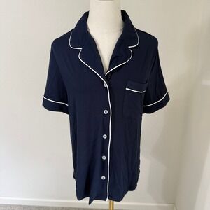 NWT Cozy Earth Women's Navy Blue Short Sleeve Classic Pajama PJ‎ Top XS Bamboo